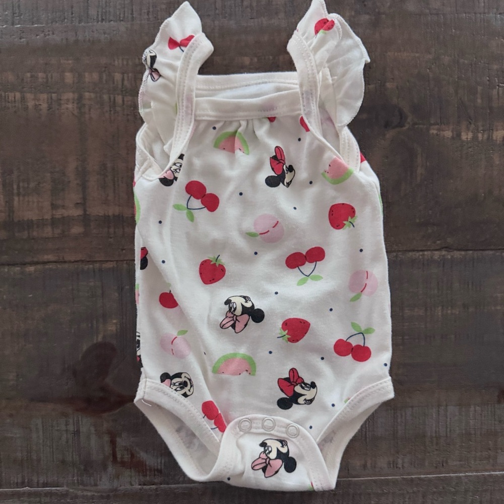 White Baby Romper with Minnie Mouse Print